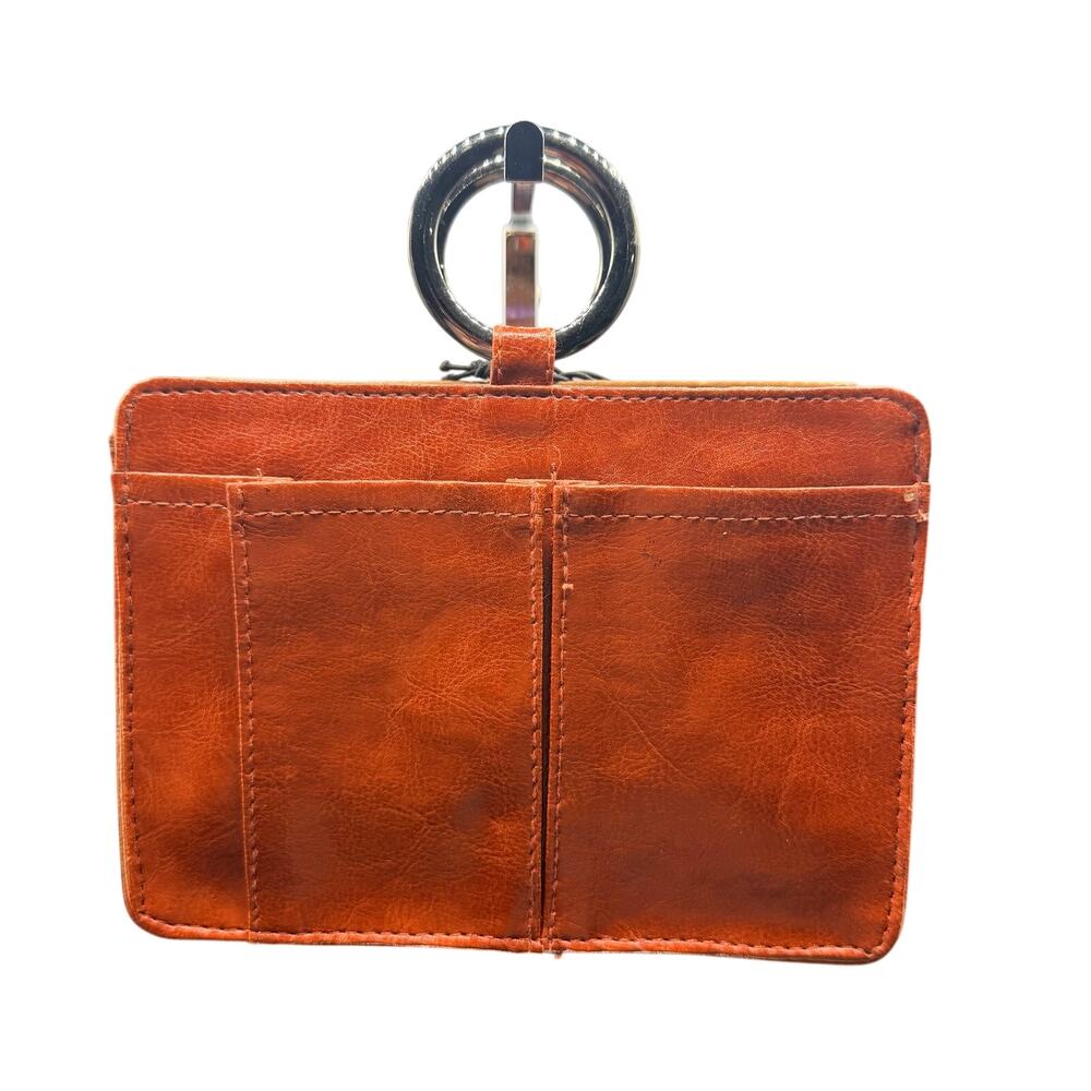 Pouchee Leather Purse Organizer Insert Cognac Brown Ring Handle Wallet